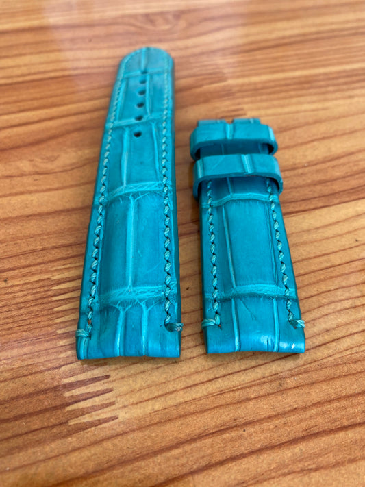 LIGHT BLUE GENUINE ALLIGATOR LEATHER WATCH STRAP BAND