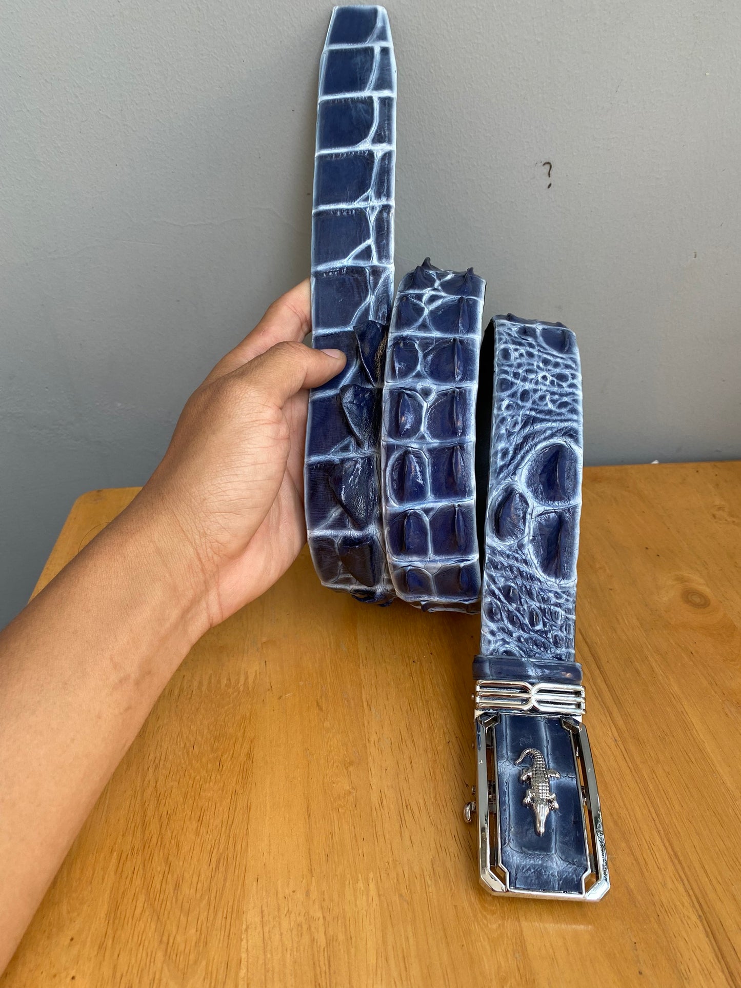 wax patina crocodile leather belt for men