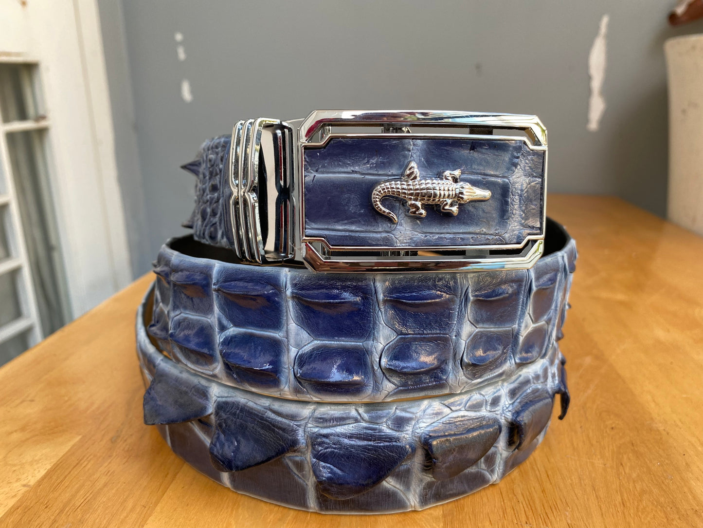 wax patina crocodile leather belt for men