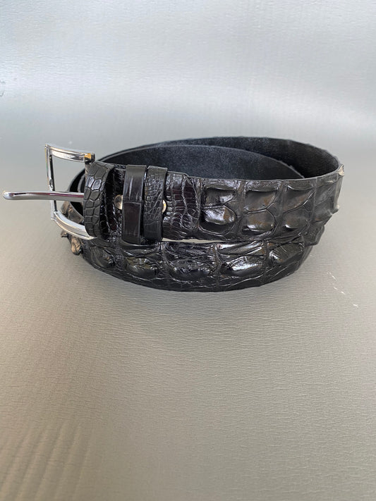 whole alligator leather belt for men with prong buckle