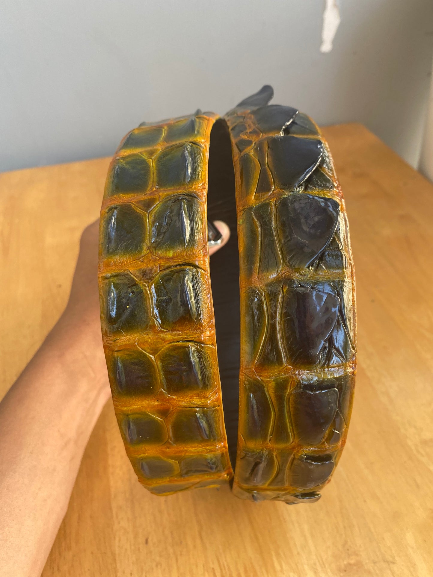 wax patina crocodile skin belt for men