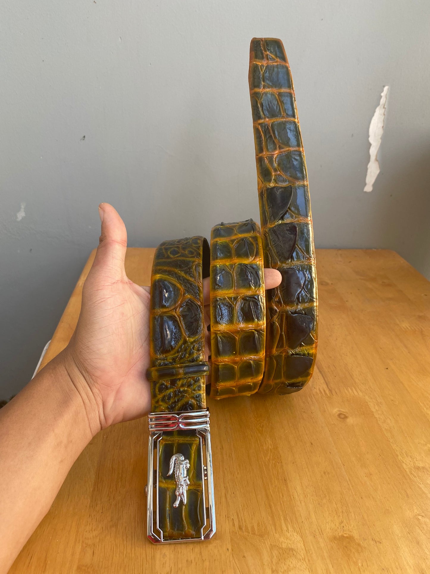 wax patina crocodile skin belt for men