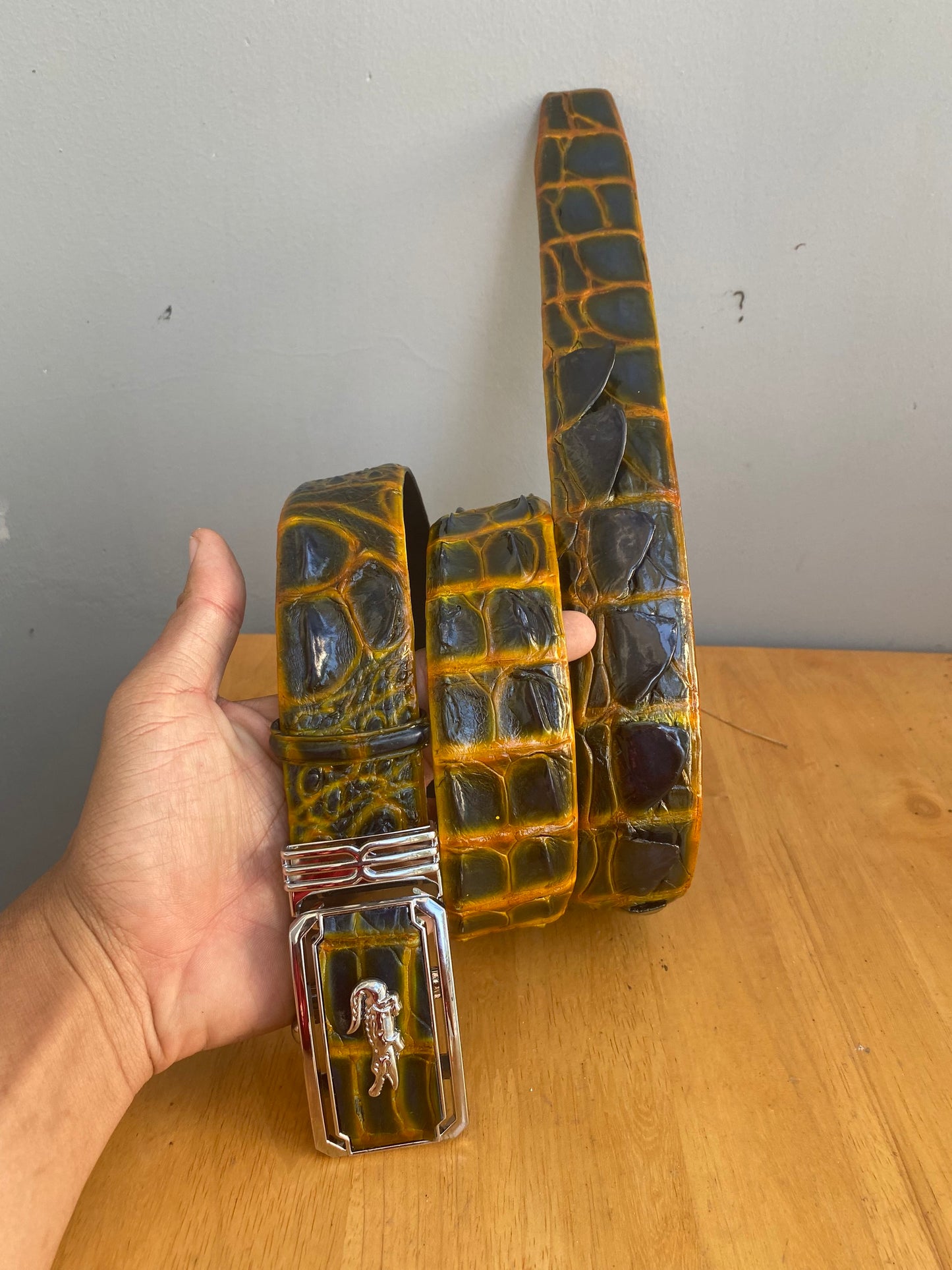 wax patina crocodile skin belt for men