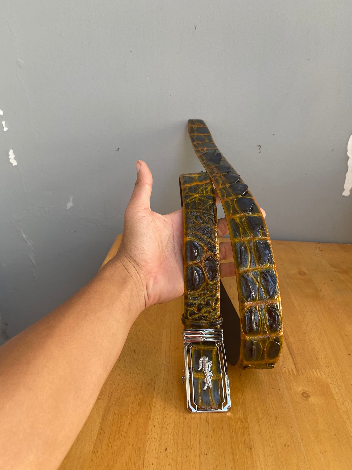 wax patina crocodile skin belt for men