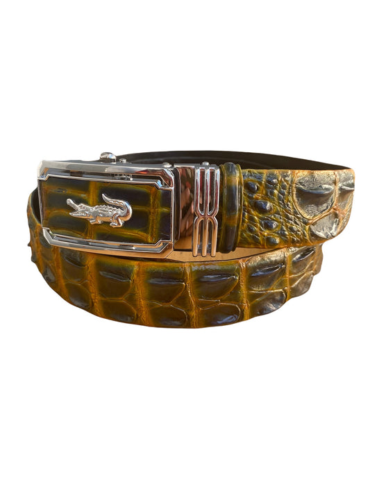 wax patina crocodile skin belt for men