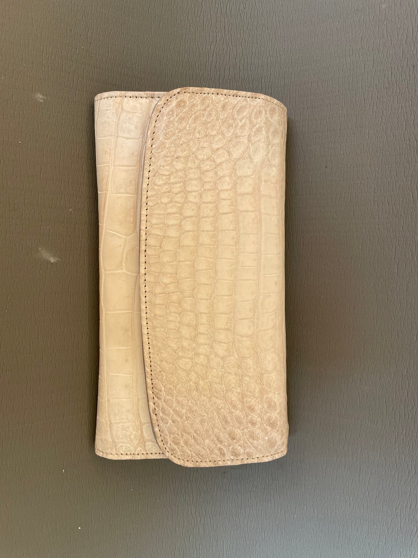 Albino crocodile leather tri-fold wallet for women