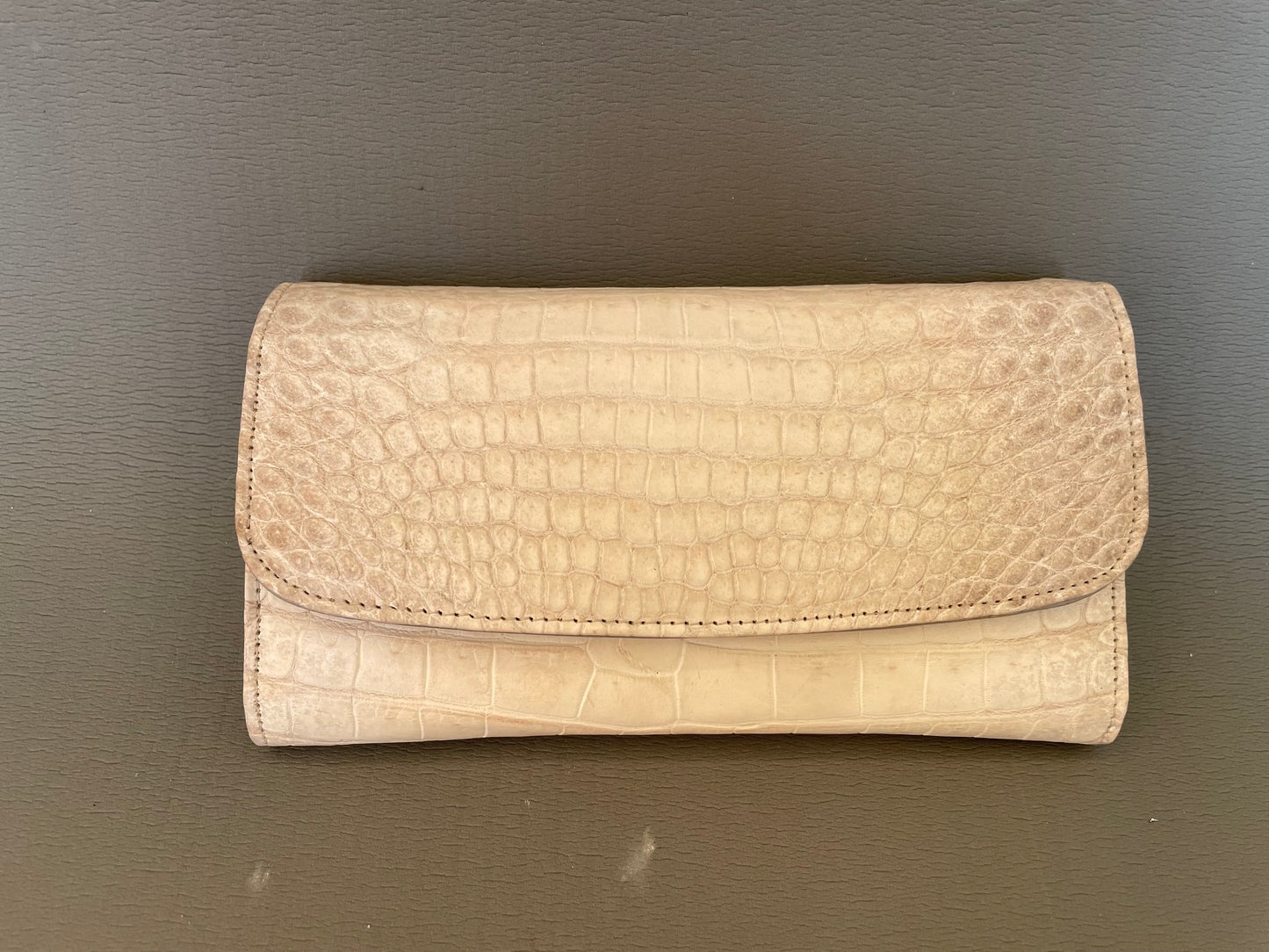 Albino crocodile leather tri-fold wallet for women
