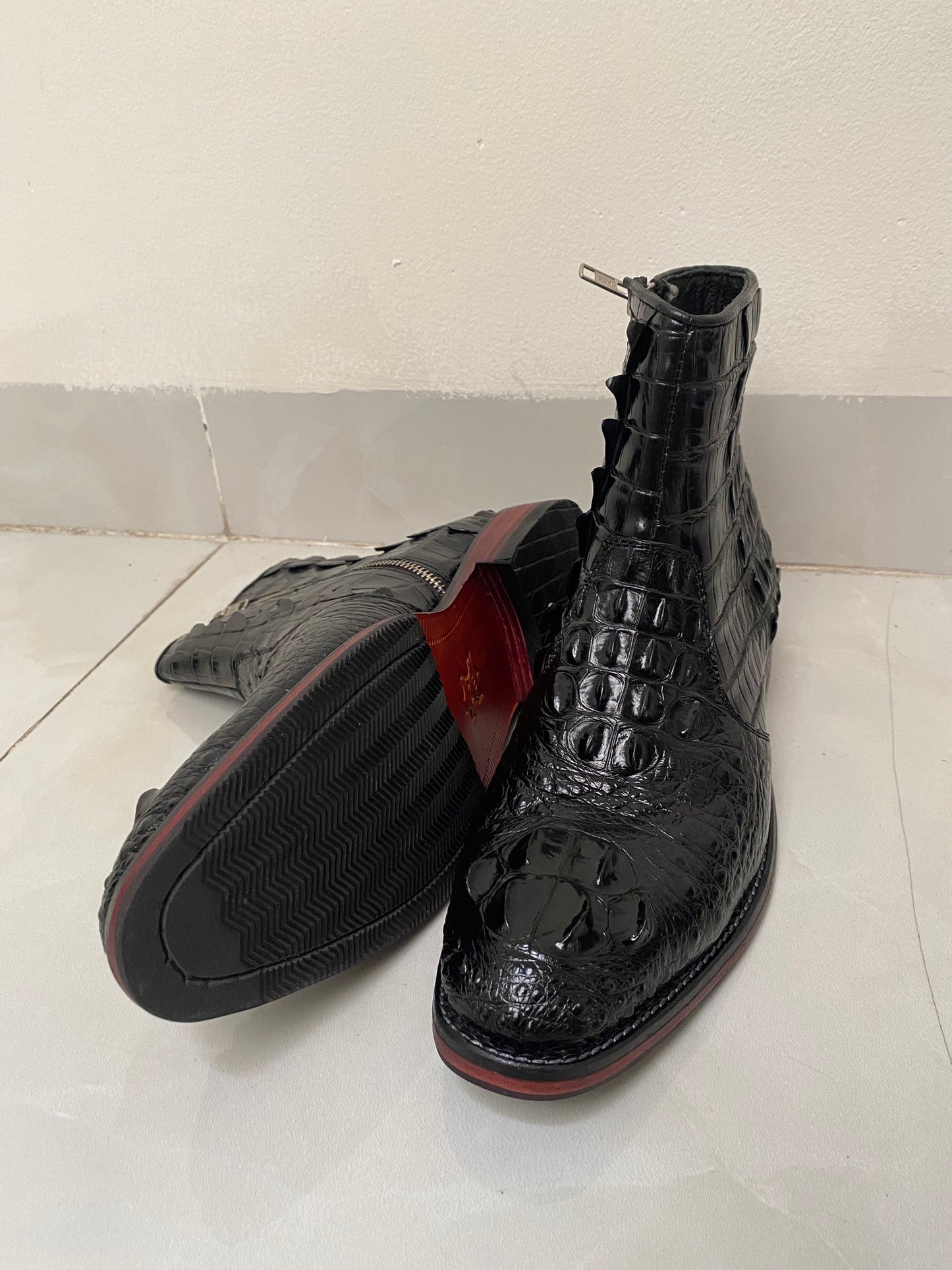 alligator hornback leather boots