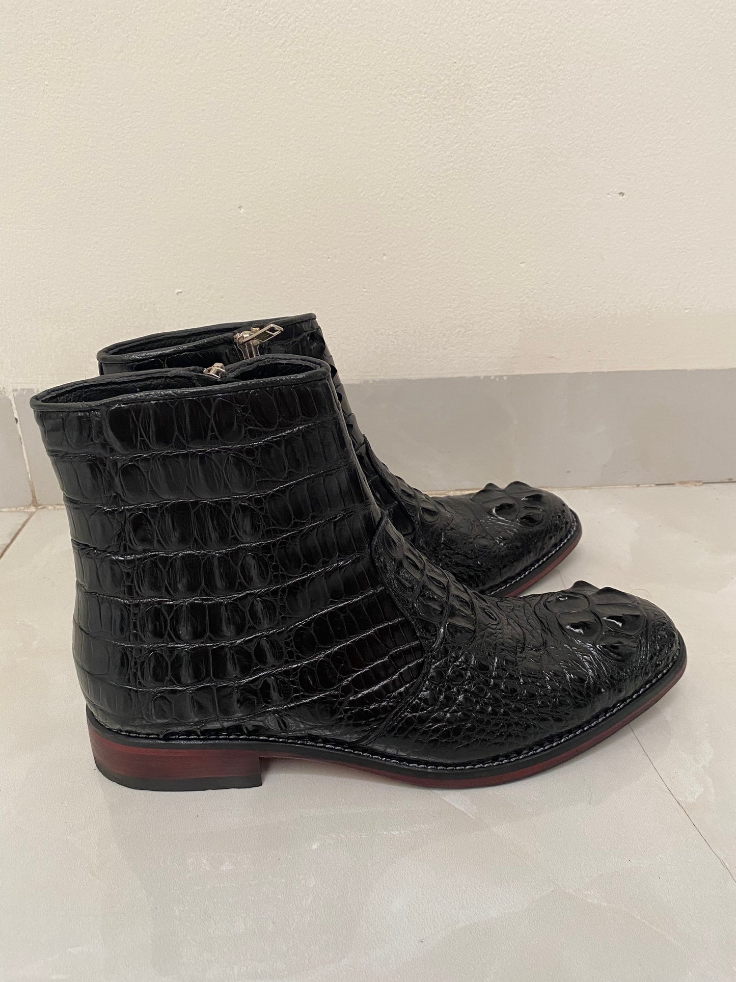 alligator hornback leather boots