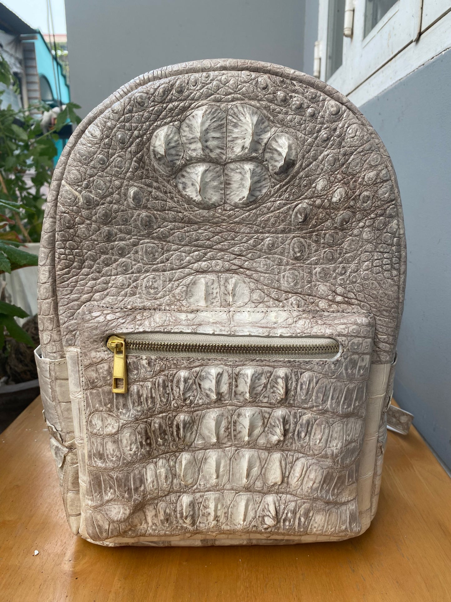 Albino crocodile leather luxury backpack