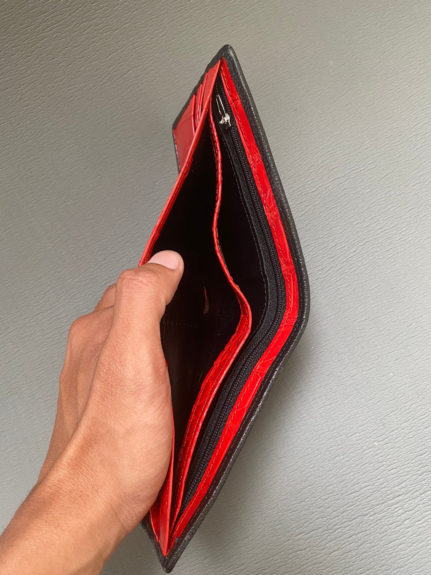 Handmade Black Double side alligator hornback leather wallet for men