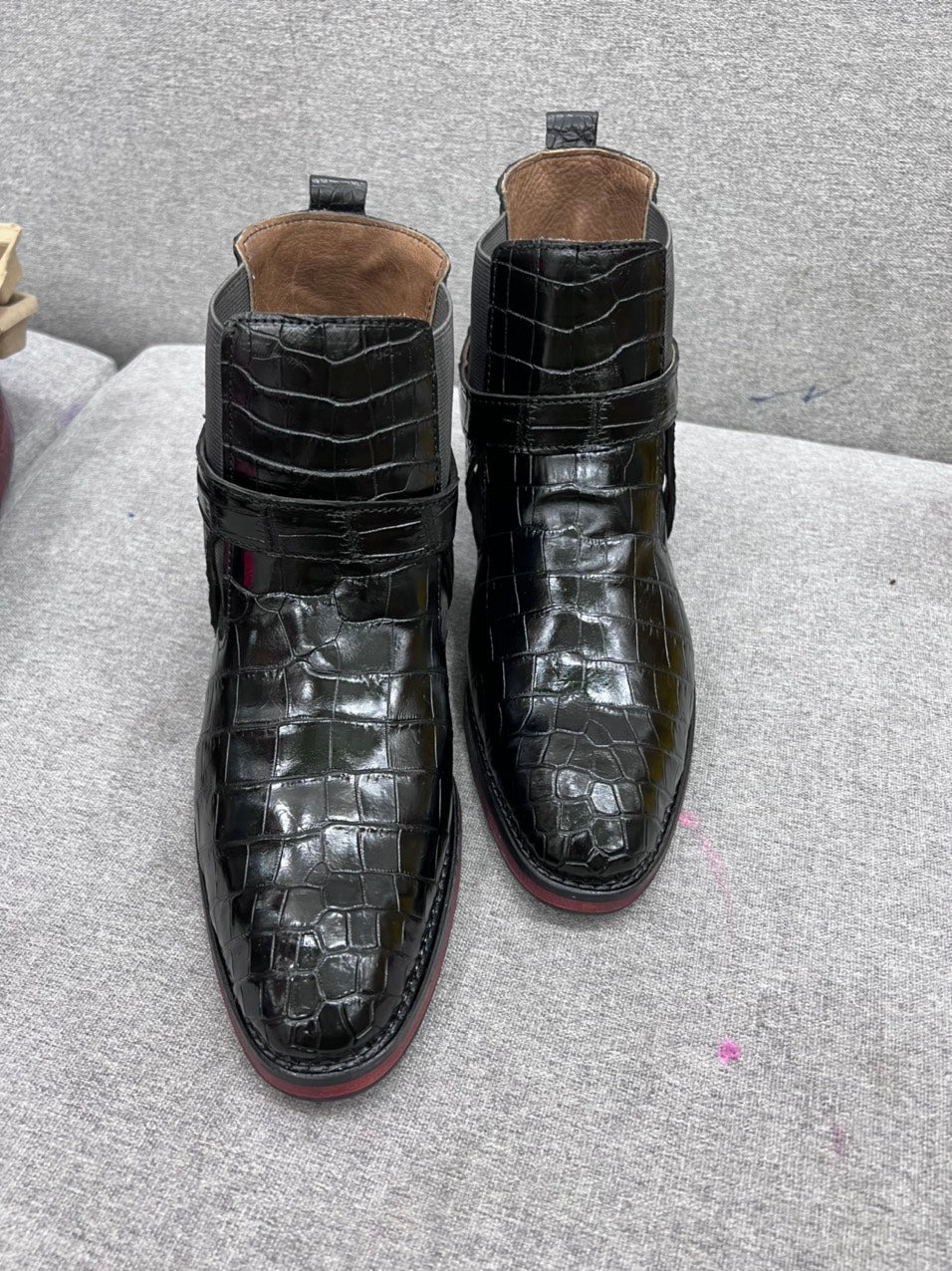Black alligator belly leather boots for men