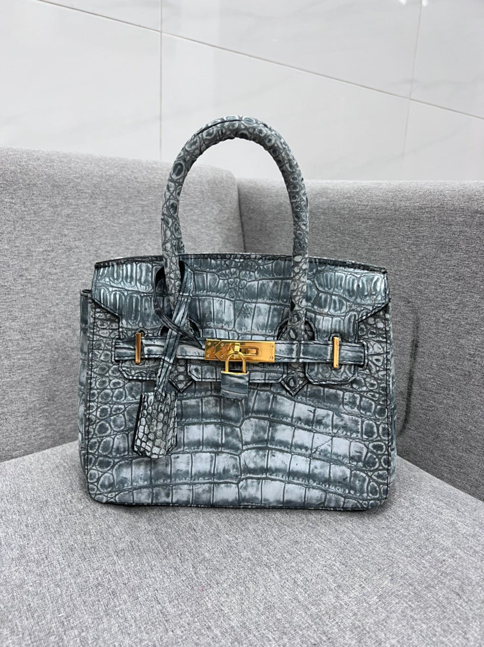 premium Nubuck Crocodile leather top handle bag
