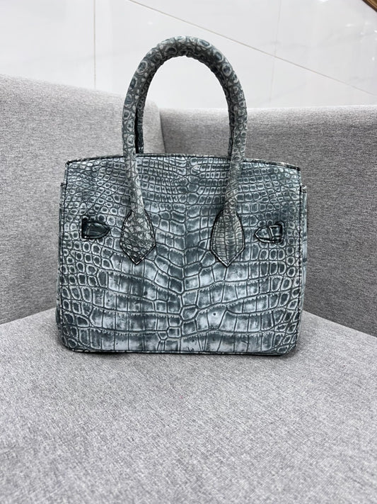 premium Nubuck Crocodile leather top handle bag