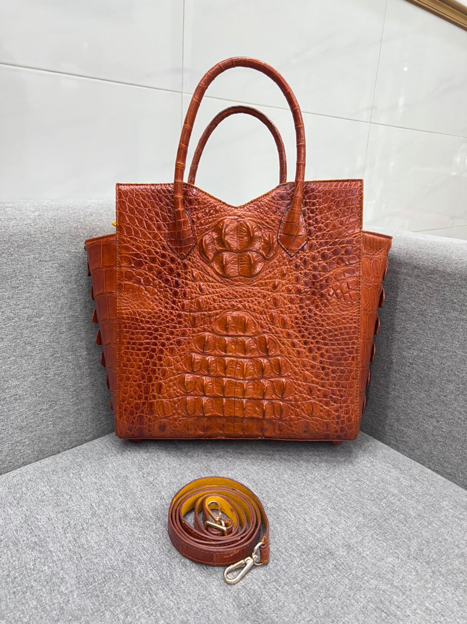 genuine alligator leather tote bag
