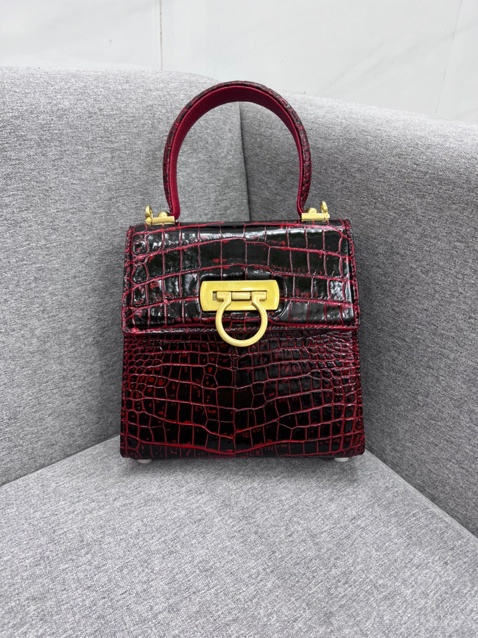 Genuine wax patina crocodile leather salvatore bag