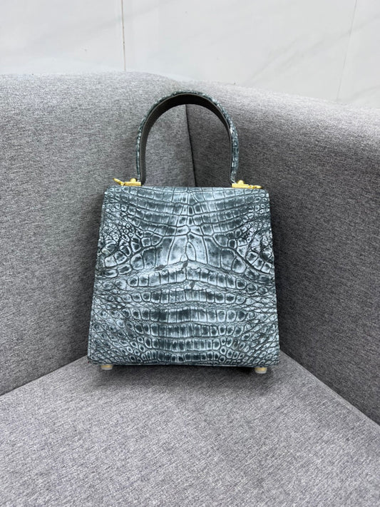 Genuine wax patina crocodile leather salvatore bag