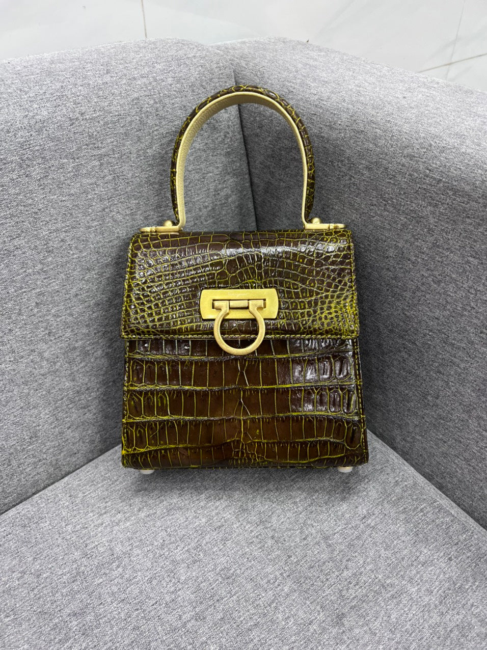 Genuine wax patina crocodile leather salvatore bag