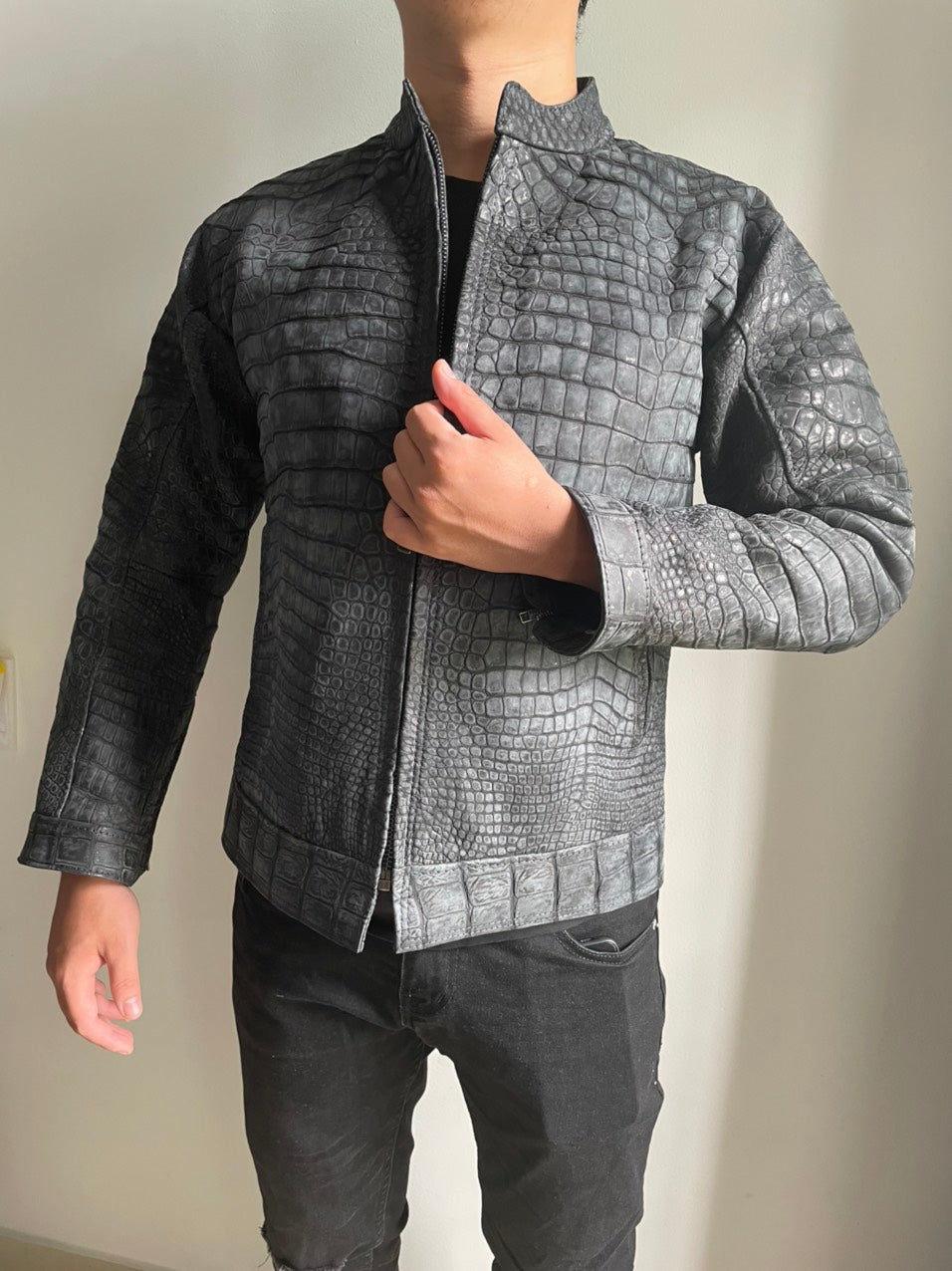 Premium nubuck crocodile leather jacket