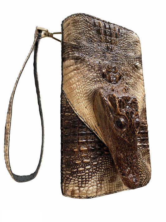 Original genuine Alligator leather skin clutch wallet with 2 bulging zippers