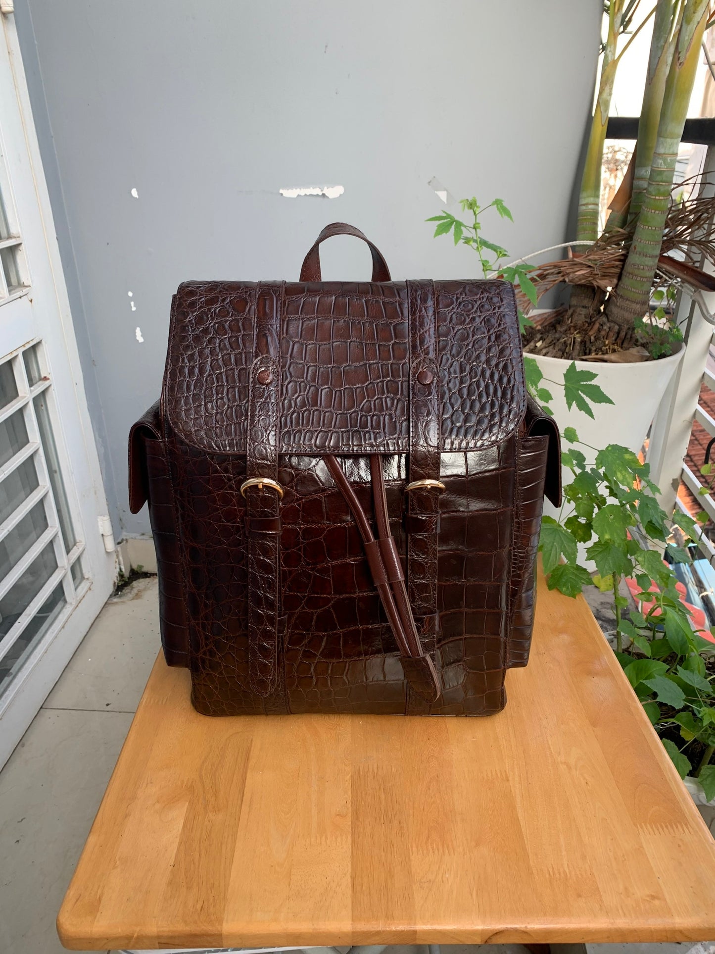 Brown Genuine crocodile belly leather luxury backpack