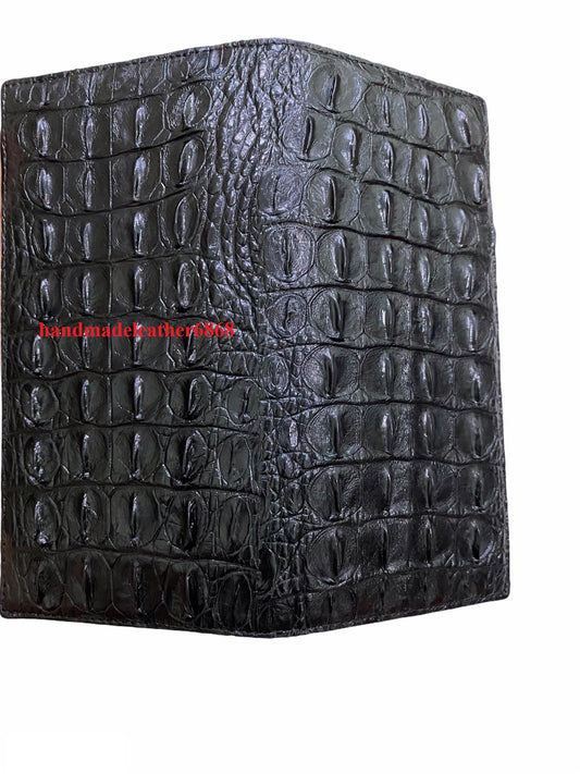 Black genuine double side alligator long wallet for men and women