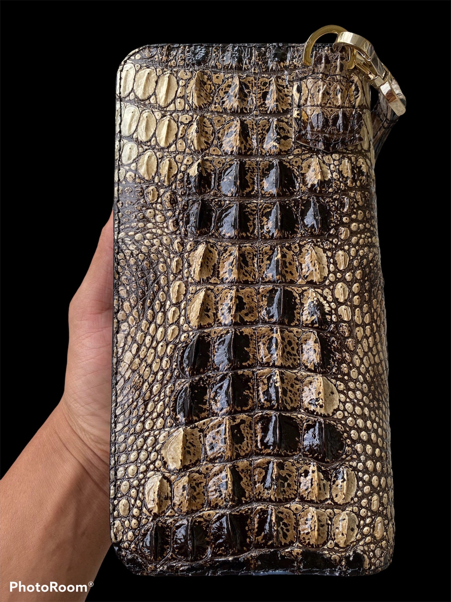 Original genuine Alligator leather skin clutch wallet with 2 bulging zippers