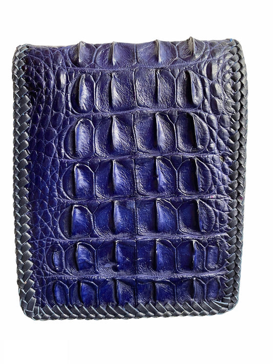 Blue double side alligator hornback leather wallet for men