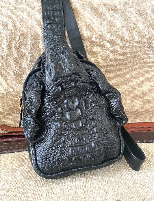 Black Genuine Alligator leather skin sling shoulder bags crossbody bags