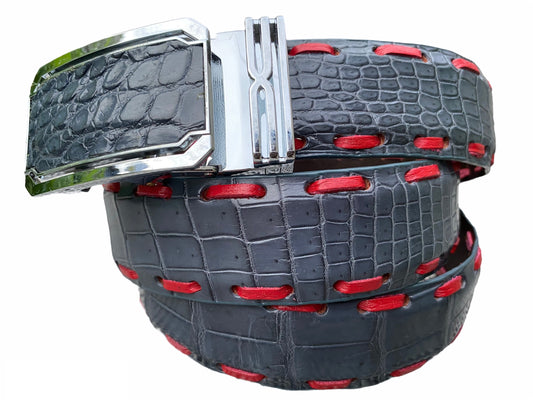 Grey alligator skin/leather belt men witdh 3.8cm