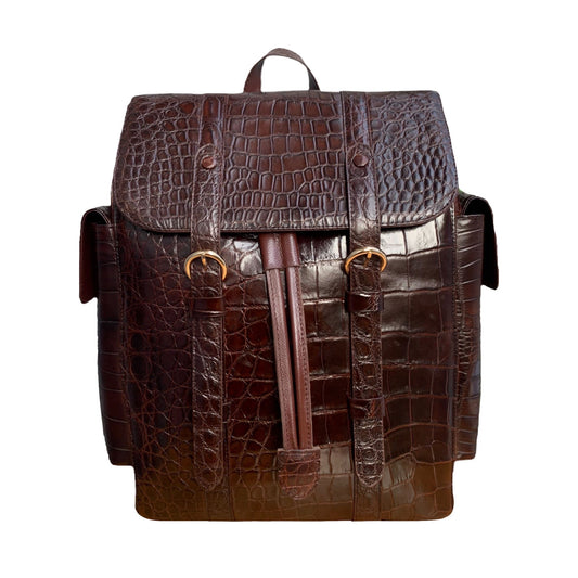 Brown Genuine crocodile belly leather luxury backpack