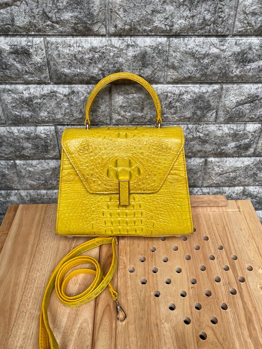 Yellow Alligator skin/leather bag,Top handle bag