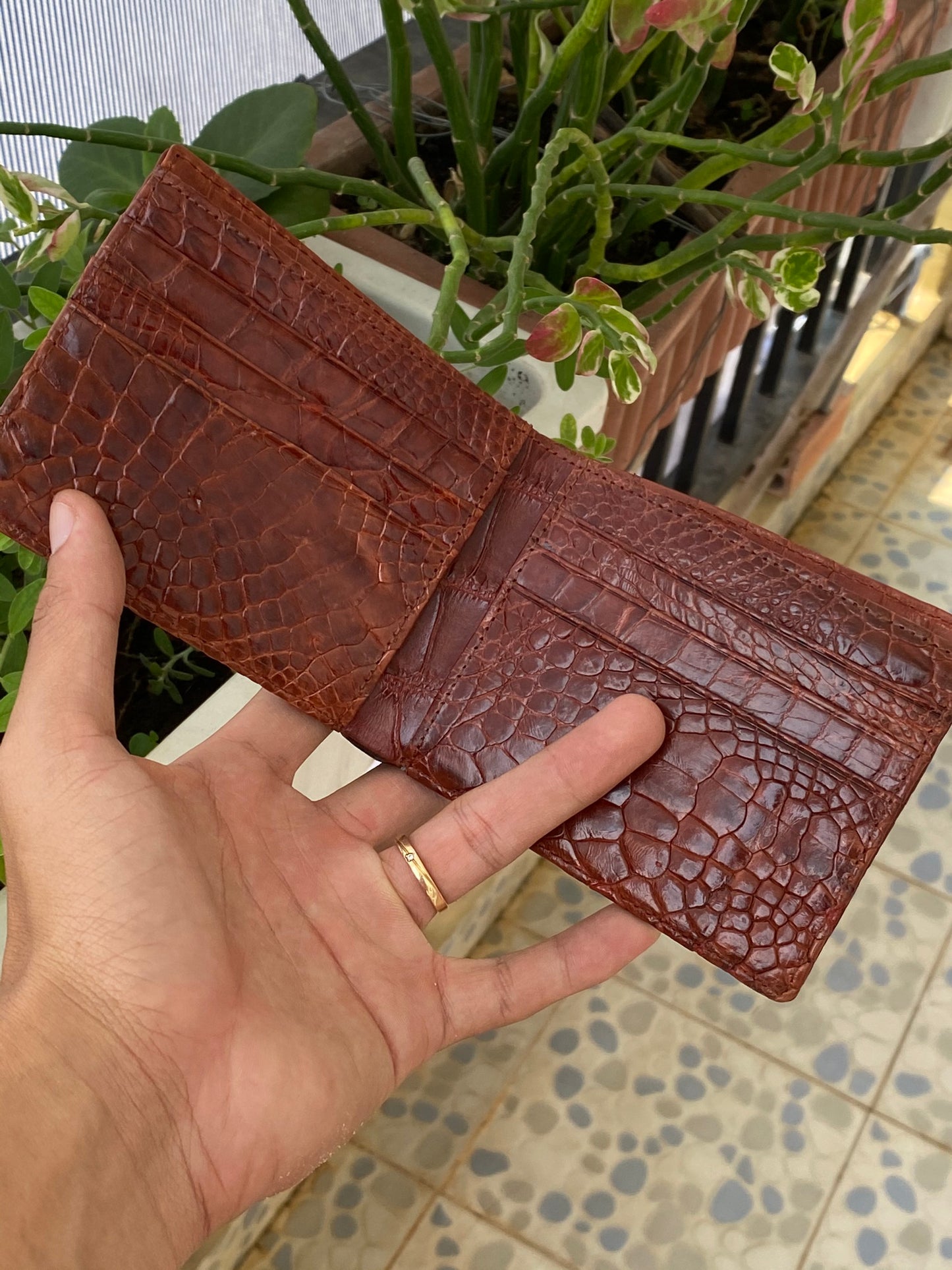 double Patina alligator wallet for men