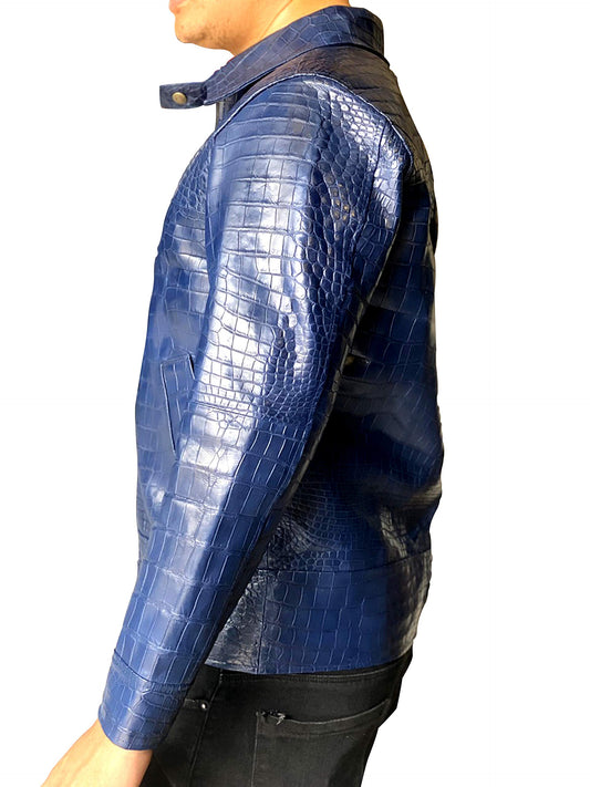Blue crocodile leather jacket