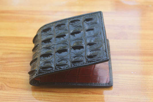 Black double side Genuine real alligator bellyHornback Leather Bifold Wallet for Men