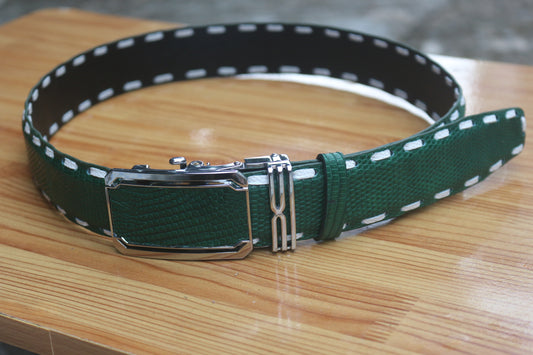 handmade belt, Green Lizard leather belt for men