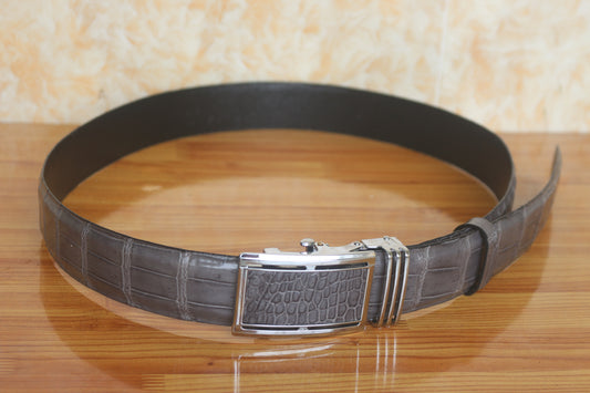 Grey alligator leather belt men