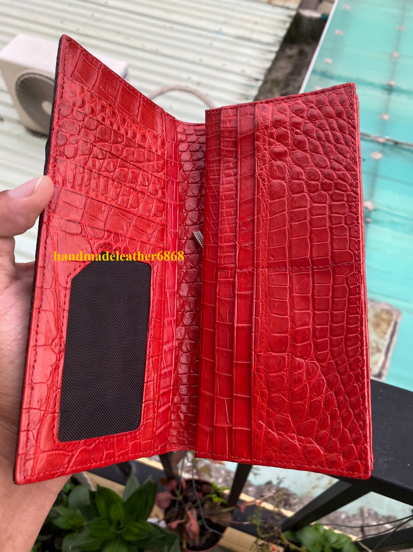 Black genuine double side alligator long wallet for men and women