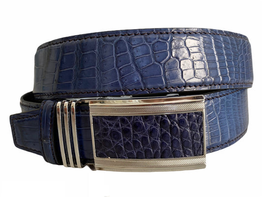 Blue alligator leather belt for men