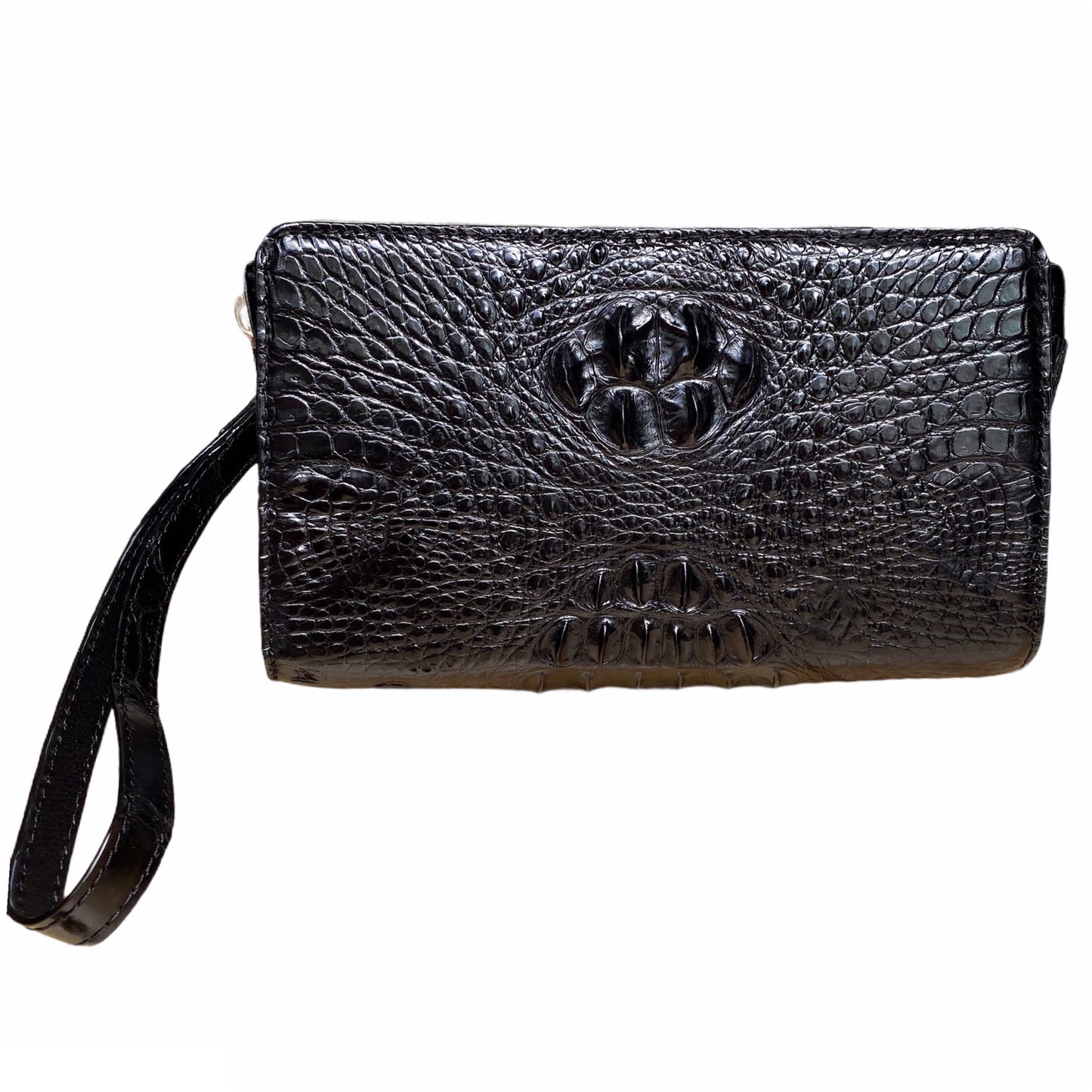 genuine Alligator leather skin clutch wallet with 1 bulging zippers