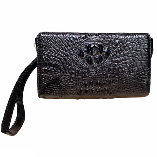 genuine Alligator leather skin clutch wallet with 1 bulging zippers