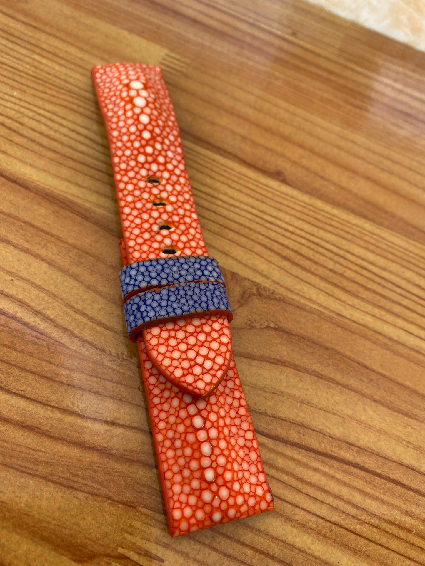 Orange GENUINE STINGRAY LEATHER WATCH STRAP BAND WITH 1 PEARL