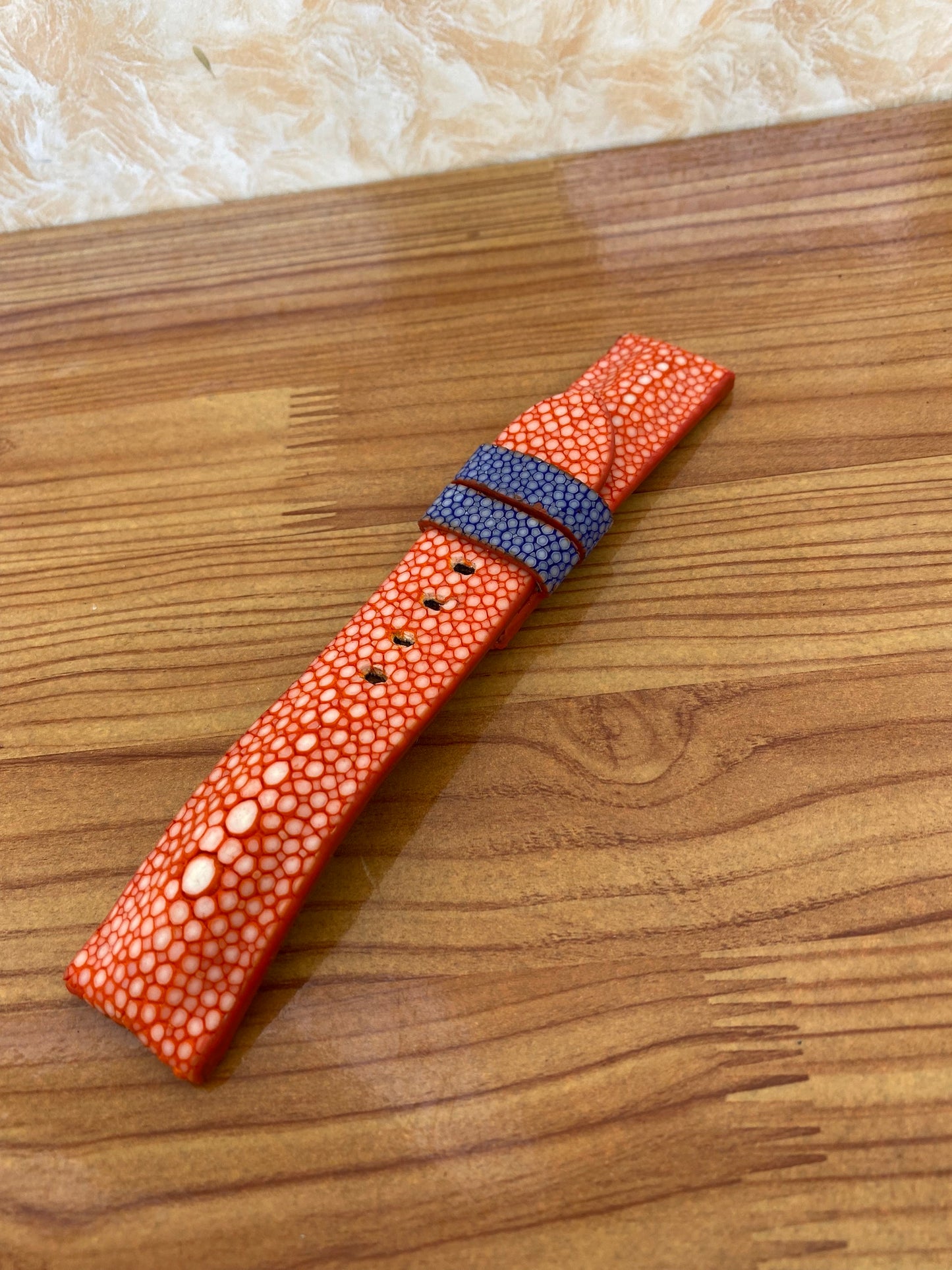 Orange GENUINE STINGRAY LEATHER WATCH STRAP BAND WITH 1 PEARL