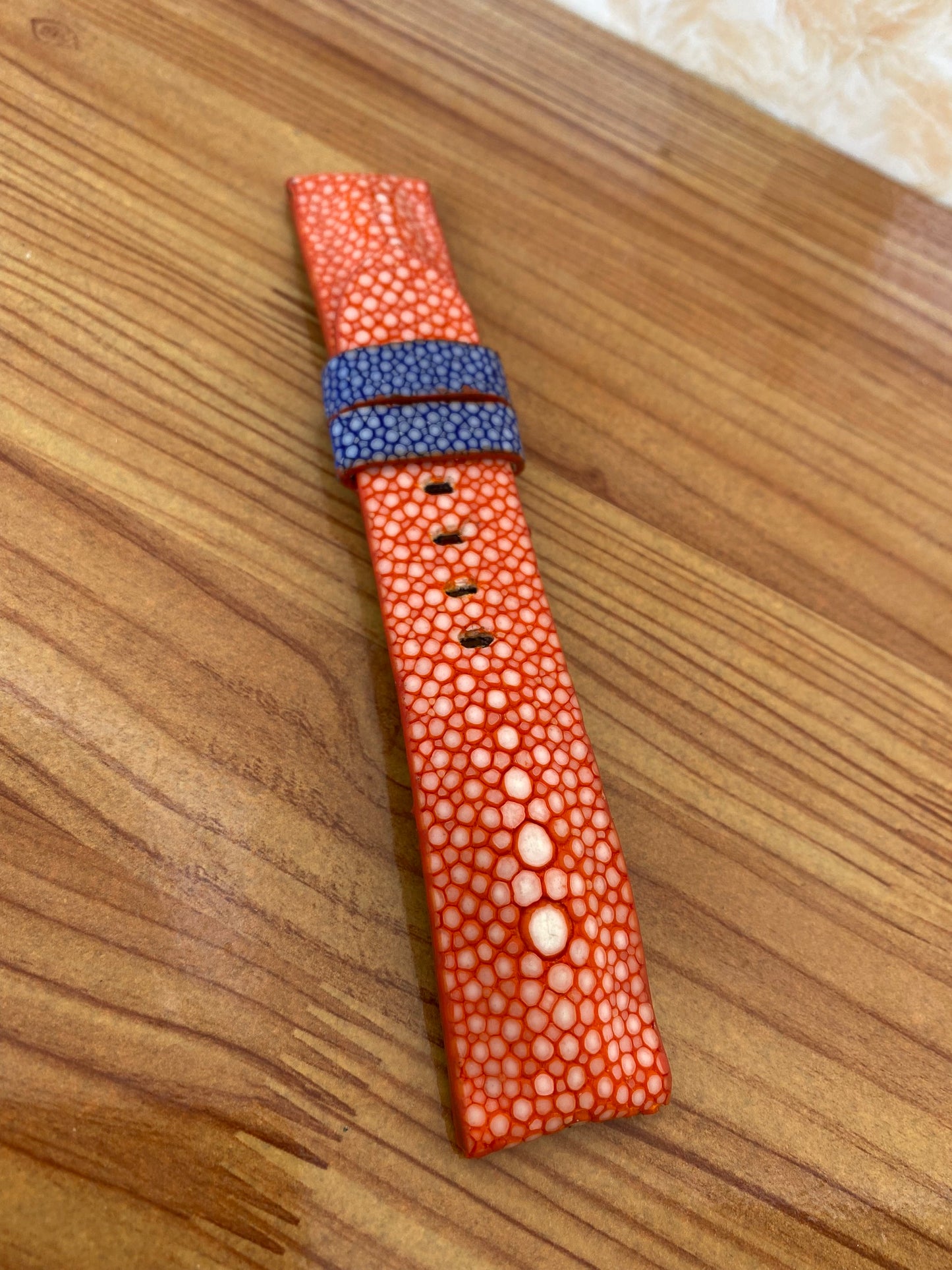 Orange GENUINE STINGRAY LEATHER WATCH STRAP BAND WITH 1 PEARL