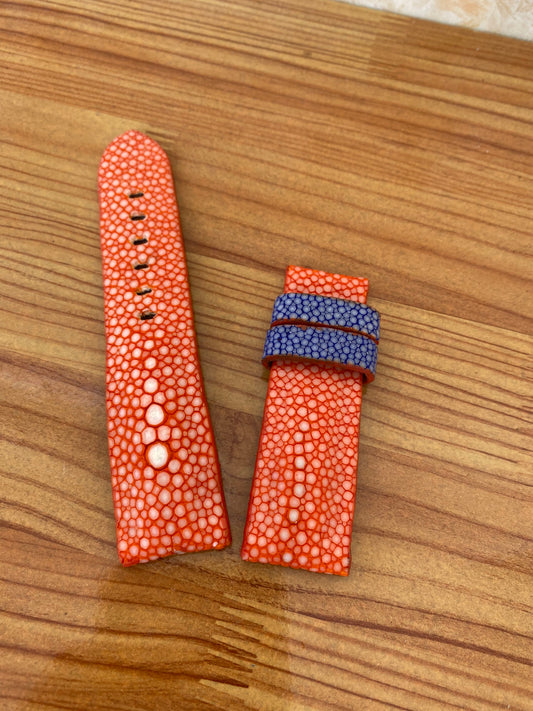 Orange GENUINE STINGRAY LEATHER WATCH STRAP BAND WITH 1 PEARL