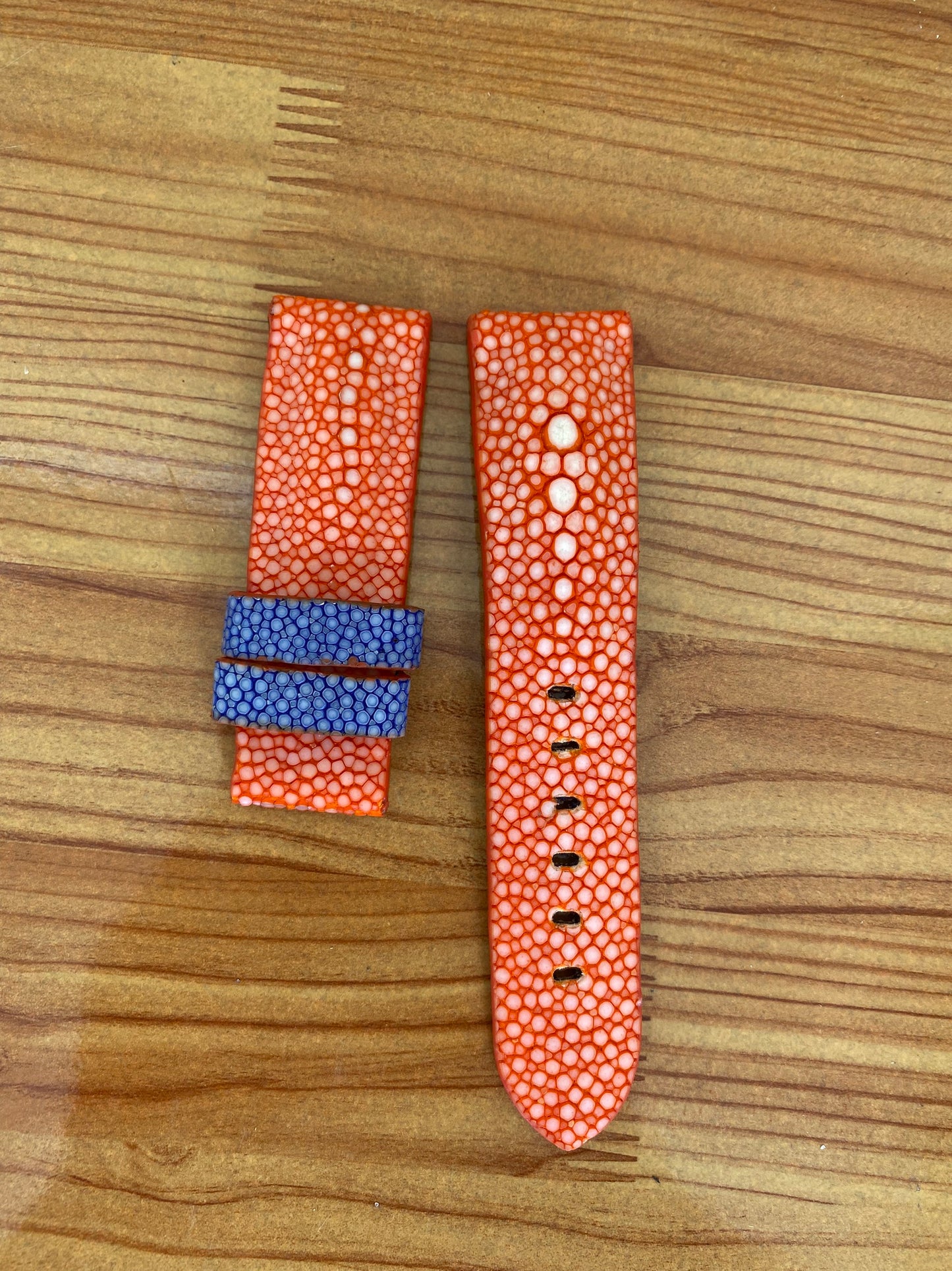 Orange GENUINE STINGRAY LEATHER WATCH STRAP BAND WITH 1 PEARL