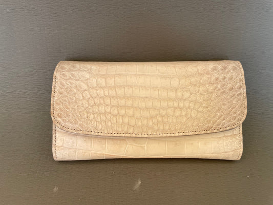 Albino crocodile leather tri-fold wallet for women