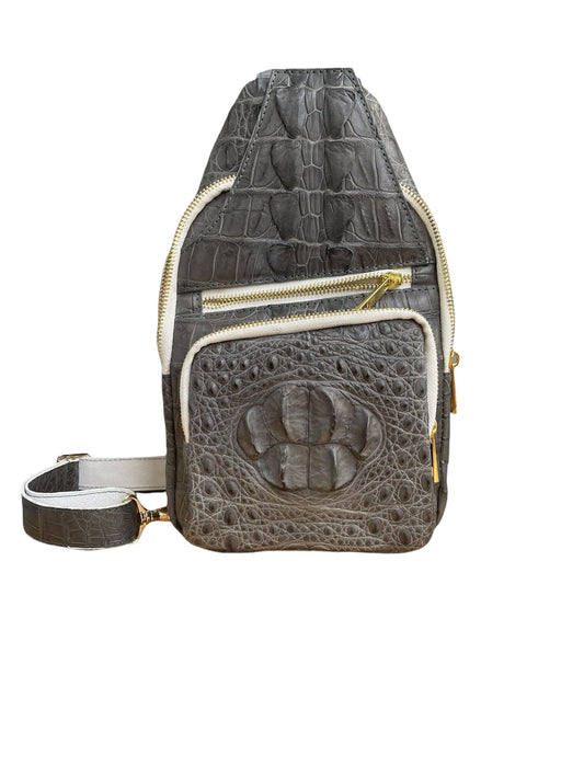 Gray alligator leather sling bag