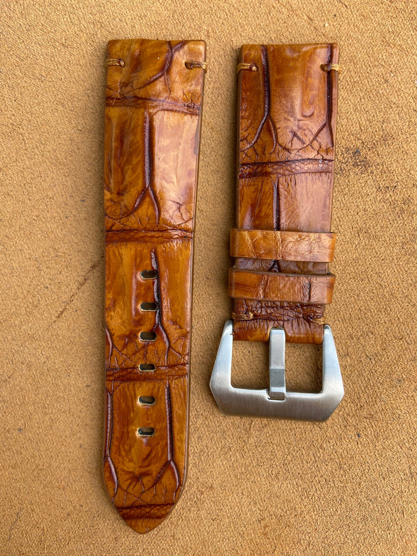 Tan Brown premium crocodile leather watch strap band