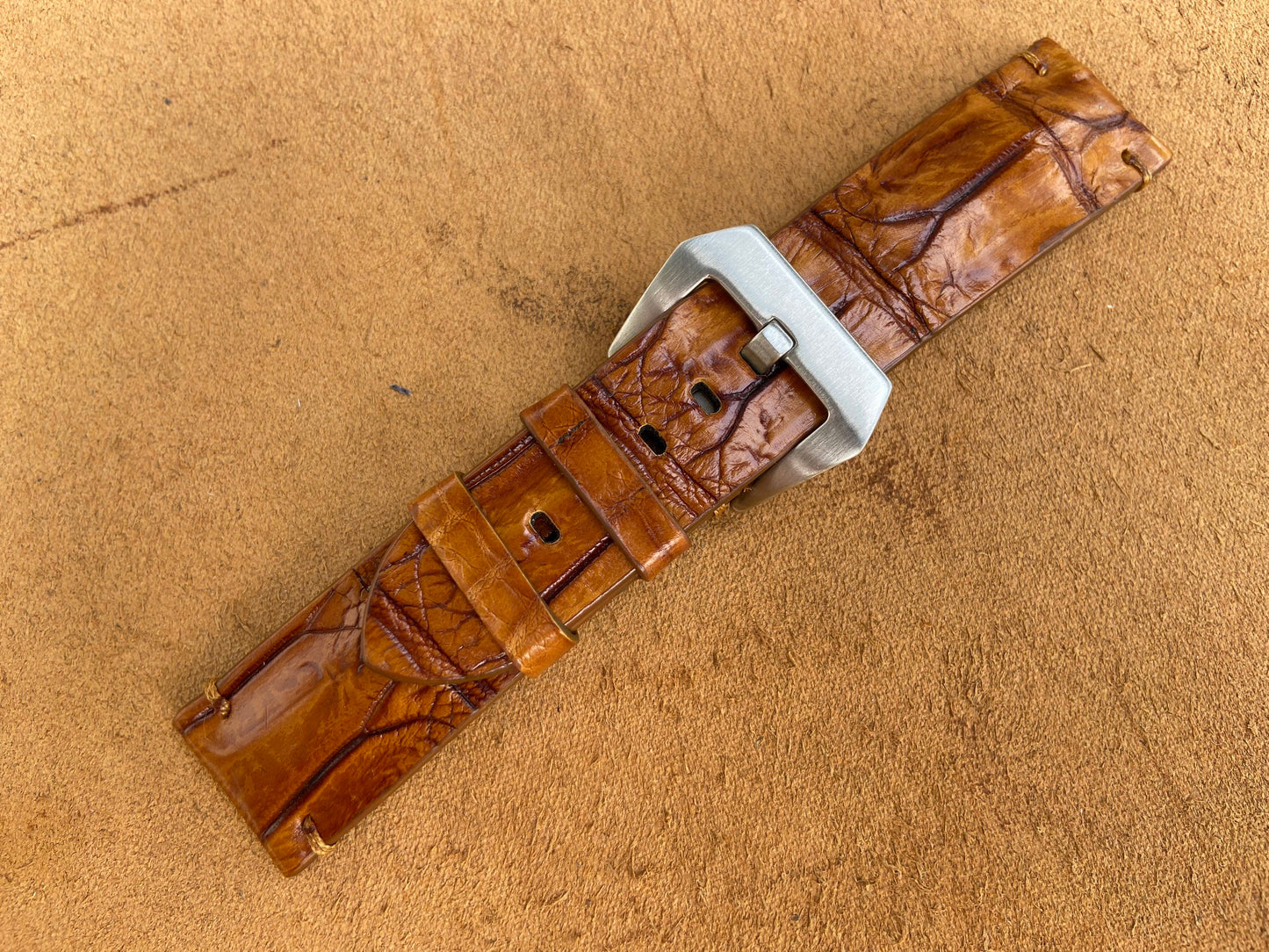 Tan Brown premium crocodile leather watch strap band